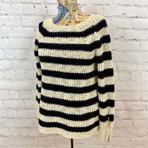 Ann Taylor Striped Sweater Med Navy~Winter-white